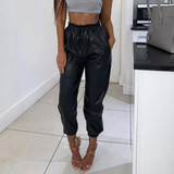 High Waist Elastic Faux Leather Pants