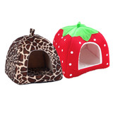 Cat House Box Bed Foldable Leopard Strawberry Animal Nest Puppy Dog Kennel Cute Pet Cat Dog House