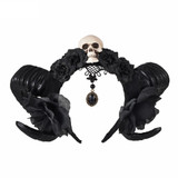 Blackmeoww Goth Men Women Cosplay Skull Devil Horns Headband - Black One Size