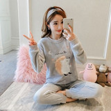 2020 Autumn Winter Warm Flannel Women Pyjamas Sets Thick Coral Velvet Long Sleeve Cartoon Sleepwear Thin Flannel Pajamas Set
