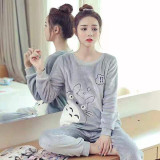 2020 Autumn Winter Warm Flannel Women Pyjamas Sets Thick Coral Velvet Long Sleeve Cartoon Sleepwear Thin Flannel Pajamas Set
