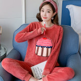 2020 Autumn Winter Warm Flannel Women Pyjamas Sets Thick Coral Velvet Long Sleeve Cartoon Sleepwear Thin Flannel Pajamas Set