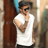 Men's Urban Style Sleeveless Unhemmed Pattern Tee