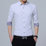 Men's Business Style Slim Fit Solid Square Collar Formal Shirt