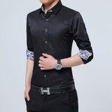 Men's Business Style Slim Fit Solid Square Collar Formal Shirt
