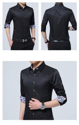 Men's Business Style Slim Fit Solid Square Collar Formal Shirt