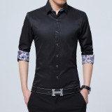 Men's Business Style Slim Fit Solid Square Collar Formal Shirt