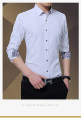 Men's Business Style Slim Fit Solid Square Collar Formal Shirt