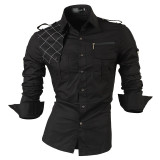 Men's Long Sleeve Military Style Shirt w/ Argyle & Zip Design