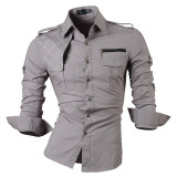 Men's Long Sleeve Military Style Shirt w/ Argyle & Zip Design