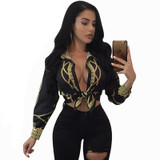 Women's Vintage Long Sleeve Blouse w/ Chain Print