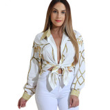 Women's Vintage Long Sleeve Blouse w/ Chain Print