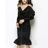 Women's Luxurious Off Shoulder V-Neck Ruffled Blouse