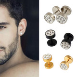 Men's Stainless Steel Punk Style Crystal Barbell Ear Studs