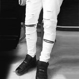 Men's Mid Waist Skinny Stretched Ripped Jeans