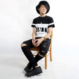 Men's Mid Waist Skinny Stretched Ripped Jeans