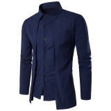 Men's Long Sleeve Formal Shirt w/ Outer Piece and Turn Down Collar