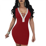 Women's Backless V-Neck w/ Hollow Out Bodycon Clubwear Mini Dress