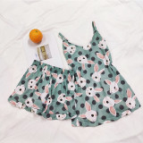 FallSweet Summer  Print Pajama Sets for Wome  Sleepwear  Girls Sleeveless Sexy Lingerie Two Piece Set