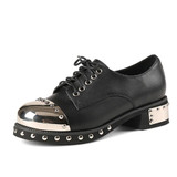 Genuine Leather Chunky Rivet Shoes