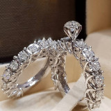 2Pcs/set Luxury Crystal Zircon Wedding Rings For Women Charm Silver Color Shiny Engagement Rings Set  Jewelry Accessories Gifts