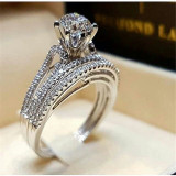 2Pcs/set Luxury Crystal Zircon Wedding Rings For Women Charm Silver Color Shiny Engagement Rings Set  Jewelry Accessories Gifts