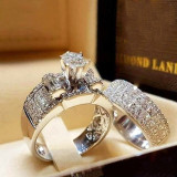 2Pcs/set Luxury Crystal Zircon Wedding Rings For Women Charm Silver Color Shiny Engagement Rings Set  Jewelry Accessories Gifts