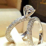 2Pcs/set Luxury Crystal Zircon Wedding Rings For Women Charm Silver Color Shiny Engagement Rings Set  Jewelry Accessories Gifts
