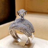 2Pcs/set Luxury Crystal Zircon Wedding Rings For Women Charm Silver Color Shiny Engagement Rings Set  Jewelry Accessories Gifts