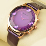 Colorful Leather Strap Rose Gold Watch