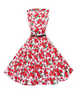 Red Roses Black and White Floral Dress With Belt