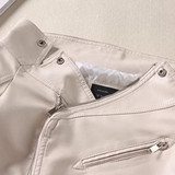 White Zipper Pockets Off Shoulder Boat Neck Fashion Jacket Coat