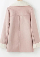 Pink Pockets Long Sleeve Suede Trench Coat