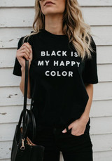 Black Monogram Print Round Neck Casual Going out T-Shirt