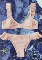 Pink Condole Belt Ruffle 2-in-1 V-neck Sweet Swimwear