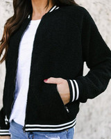 Black Patchwork Pockets Round Neck Zipper Long Sleeve Casual Coat