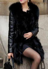 Black Patchwork Faux Fur Turndown Collar Single Breasted Pockets Elegant Cardigan Coat