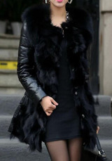 Black Patchwork Faux Fur Turndown Collar Single Breasted Pockets Elegant Cardigan Coat