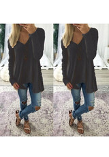 Black Plain Irregular V-neck Casual Pullover Sweater