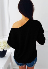 Black Plain Pocket Sequin Round Neck Casual Pullover Sweater Black Plain Pocket Sequin Round Neck Casual Pullover Sweater