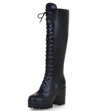 Zipper Lace Up Knee High Boots