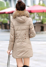 Beige Patchwork Pockets Fur Hooded Long Sleeve Fashion Parka Coat