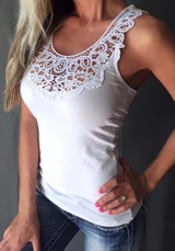 White Patchwork Lace Cut Out Round Neck Fashion Vest
