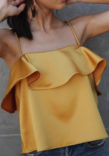 Yellow Spaghetti Strap Falbala Open Back Off-Shoulder Vest