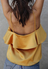 Yellow Spaghetti Strap Falbala Open Back Off-Shoulder Vest