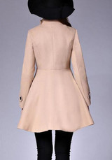 Camel Plain Pockets Double Breasted Band Collar Peplum Peacoat Trench Coat