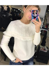 White Plain Tassel Round Neck Casual Pullover Sweater