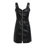 Faux Leather Backless Strap Dress