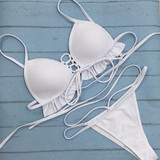 White Condole Belt 2-in-1 Drawstring Ruffle Fashion Swimwear
