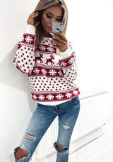 Red Floral Round Neck Long Sleeve Fashion Christmas Sweatshirt